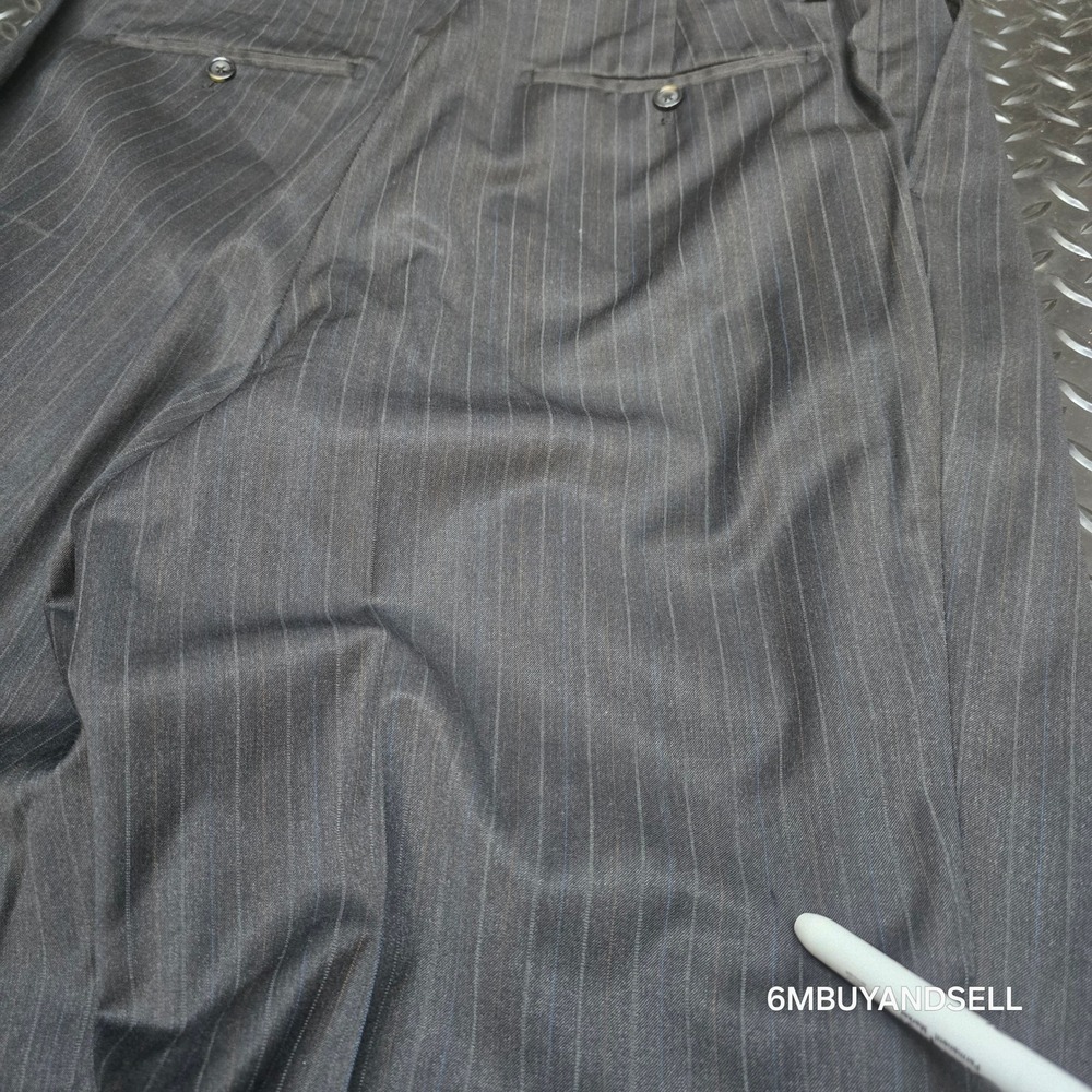 Pronto Uomo Couture Mens 41 Wool Pinstripe Pleated Cuffed Dress Pants Gray - Picture 10 of 15
